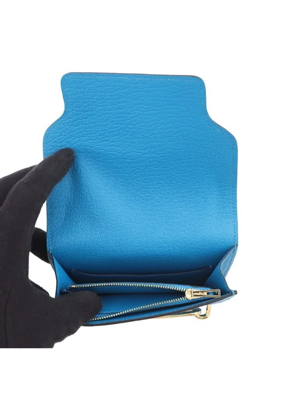 Hermes Wallet Roulis Slim Blue Frida Gold Chevre Misor